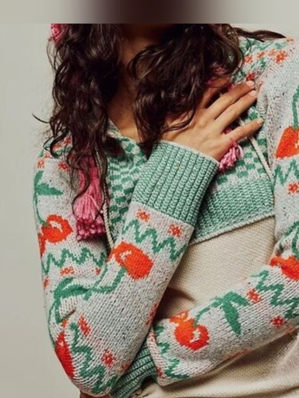 Free People We The Free Cherry Col Swif Cuff Hooded Sweater Size Large.